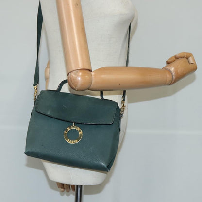 Celine Circle Logo Handbag Leather, GREEN, LEATHER, Handbag