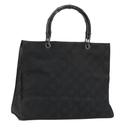 Gucci Vintage Bamboo Handle Tote GG Canvas, Black, Canvas, Tote Bag