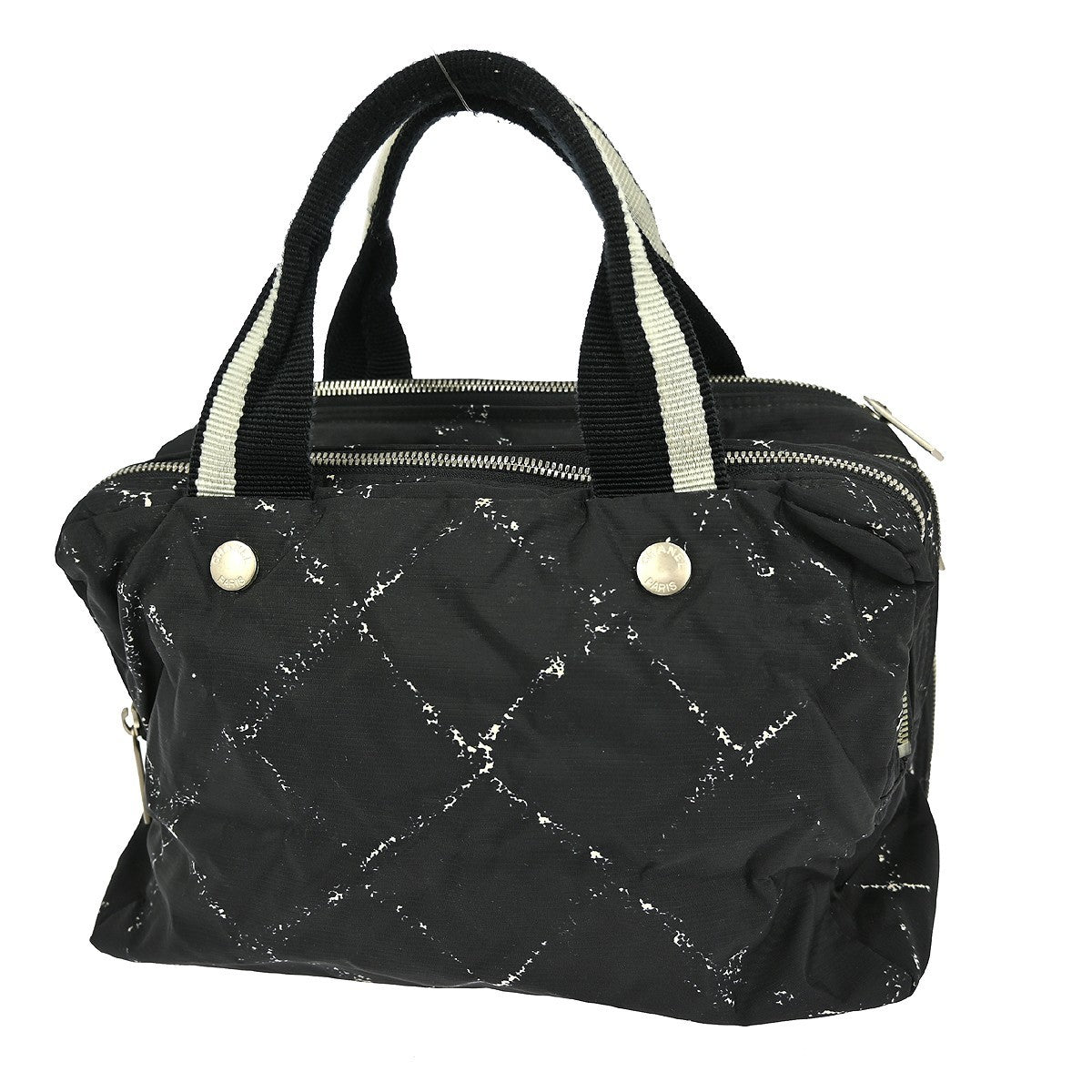 Chanel Travel Line Boston Bag Printed Nylon, BLACK, NYLON, Handbag
