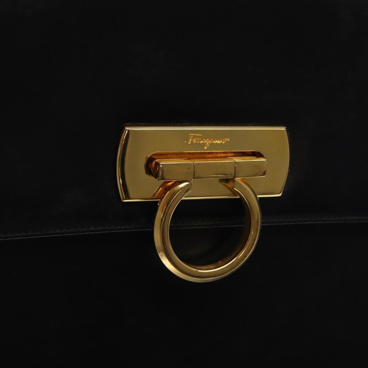 Salvatore Ferragamo Gancini handbag Leather, BLACK, LEATHER, Handbag