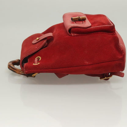 Gucci Vintage Bamboo Backpack Suede, RED, SUEDE, Backpack