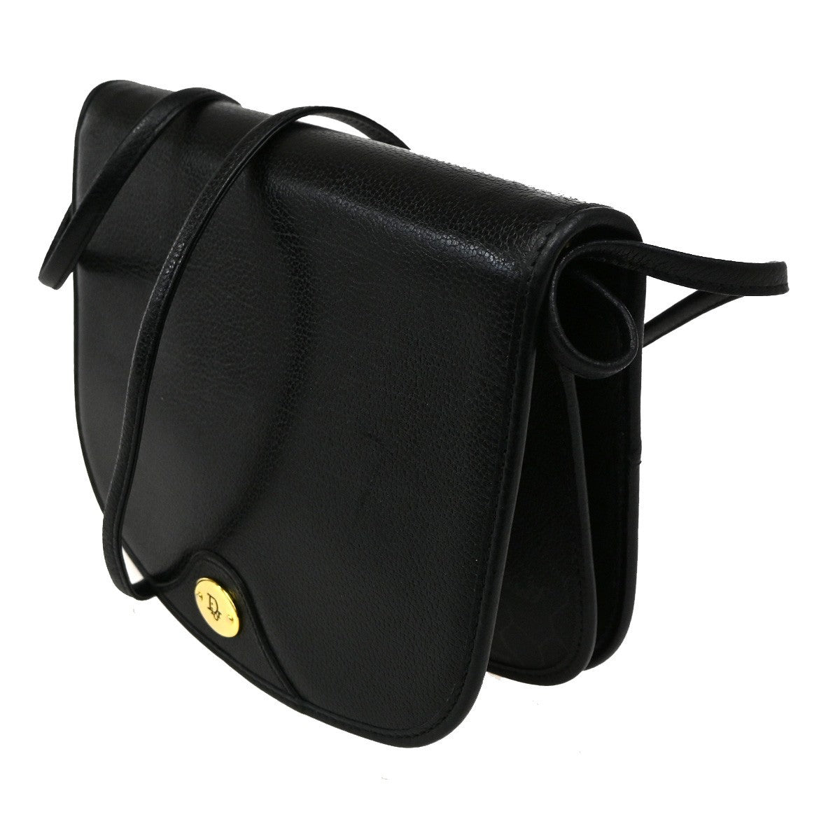 Christian Dior Vintage Honeycomb Flap Crossbody Bag Canvas and Leather, Black, PVC, Shoulder Bag