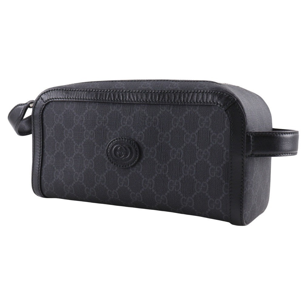 Gucci Interlocking G Patch Zip Around Crossbody Bag GG Supreme Canvas, BLACK, CANVAS, Crossbody bag