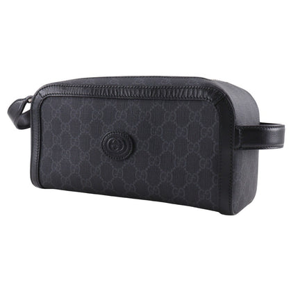 Gucci Interlocking G Patch Zip Around Crossbody Bag GG Supreme Canvas, BLACK, CANVAS, Crossbody bag