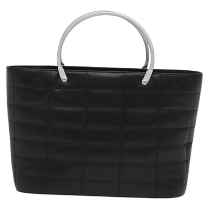 Chanel Vintage Chocolate Bar Metal Ring Tote Quilted Lambskin, BLACK, LEATHER, Tote bag