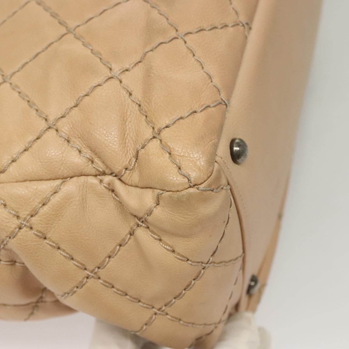 Chanel Petite Shopping Tote Quilted Calfskin, BEIGE, LEATHER, Tote bag