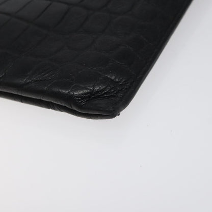 Saint Laurent Zip Pouch Crocodile Embossed Leather, BLACK, LEATHER, Clutche & pouche