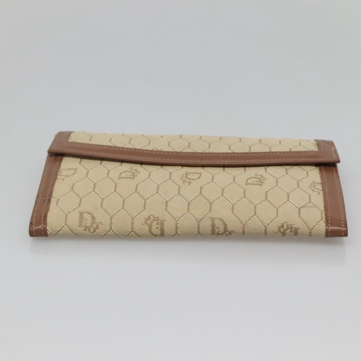 Christian Dior Vintage Honeycomb Flap Wallet Coated Canvas, BEIGE, CANVAS, Wallets