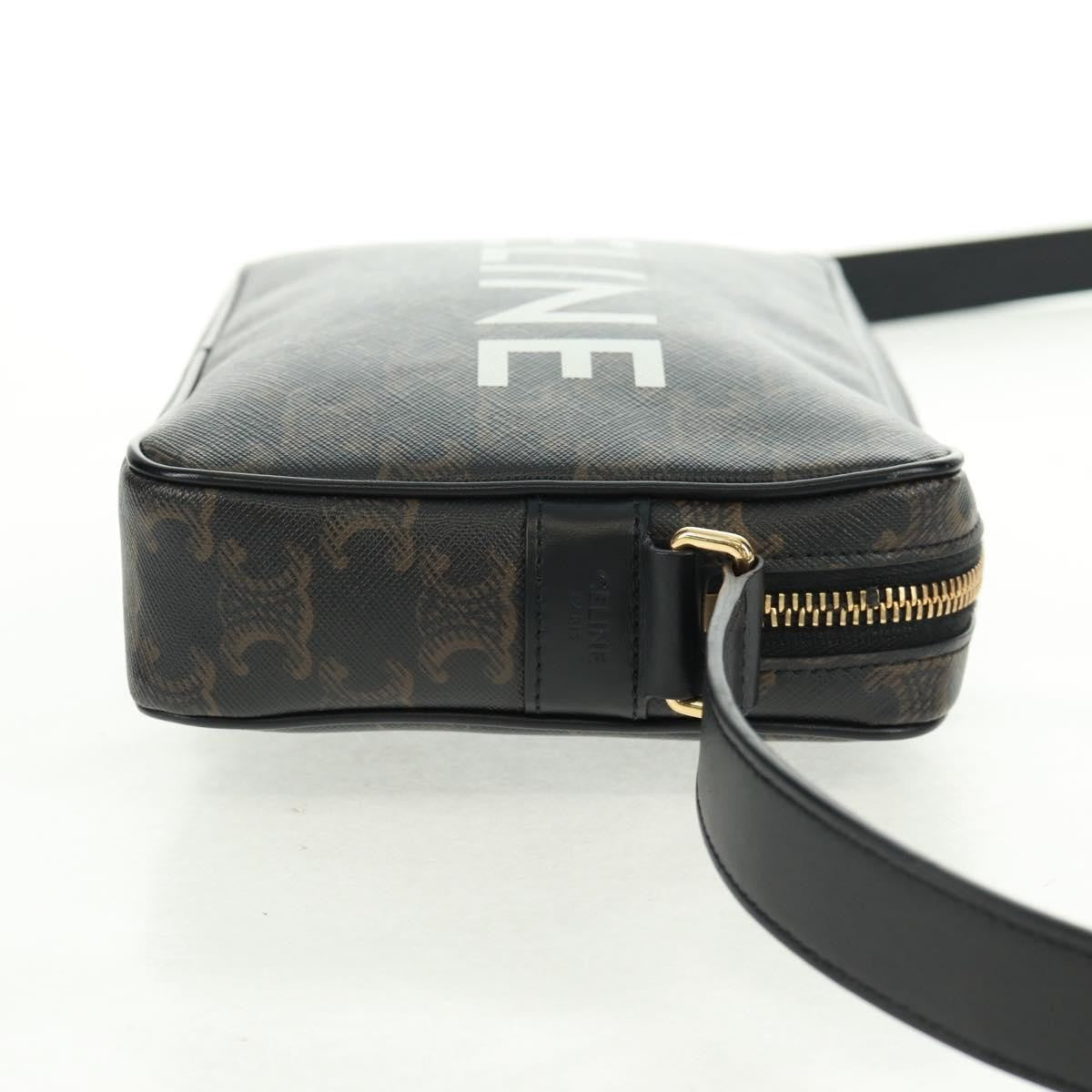 Celine Logo Messenger Bag Triomphe Coated Canvas, Black, PVC, Shoulder Bag