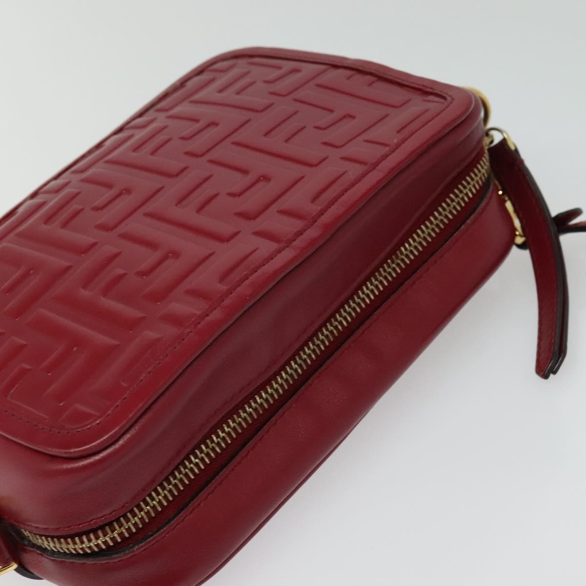 Fendi Camera Bag Zucca Embossed Leather, RED, LEATHER, Shoulder bag