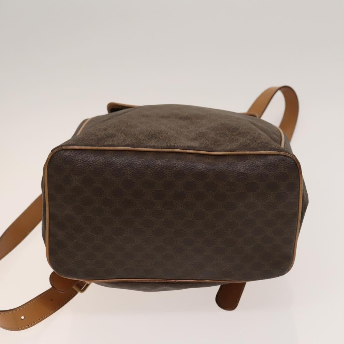 Celine Vintage Drawstring Flap Backpack Macadam Coated Canvas, BROWN, CANVAS, Backpack