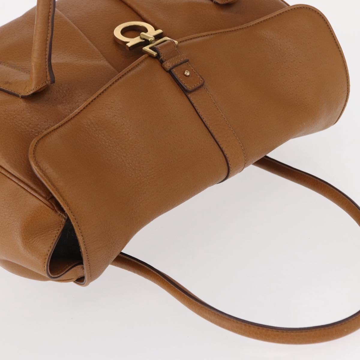 Salvatore Ferragamo Gancini Shoulder Bag Leather, BROWN, LEATHER, Shoulder bag