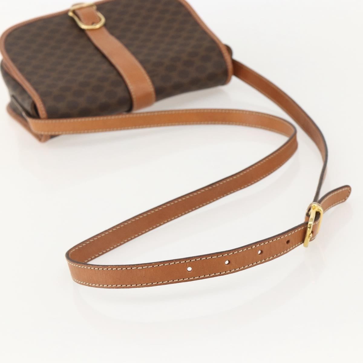 Celine Vintage Macadam Shoulder Bag Canvas and Leather, Brown, PVC, Shoulder Bag