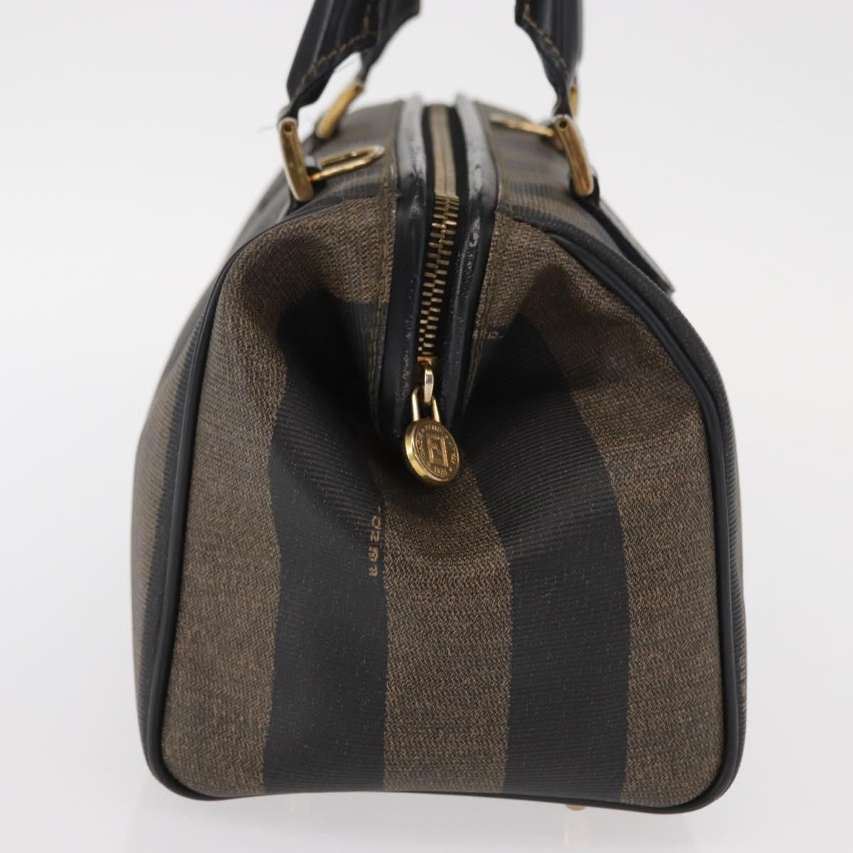 Fendi Vintage Pequin Convertible Boston Bag Coated Canvas, BROWN, CANVAS, Travel bag
