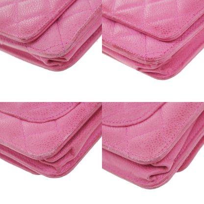 Chanel Wallet on Chain Quilted Grained Calfskin, PINK, LEATHER, Clutche & pouche