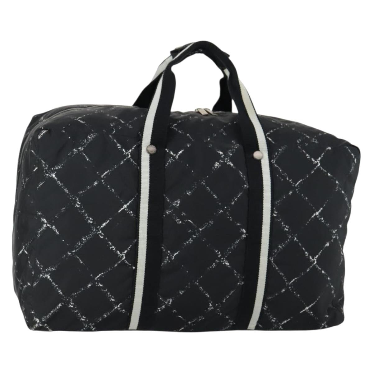 Chanel Travel Line Boston Bag Printed Nylon, BLACK, NYLON, Travel bag