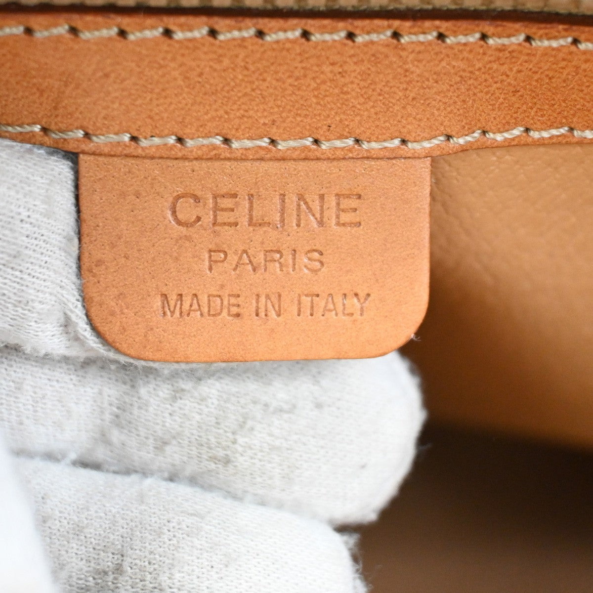 Celine Vintage Macadam Handbag Canvas and Leather, BROWN, CANVAS, Handbag