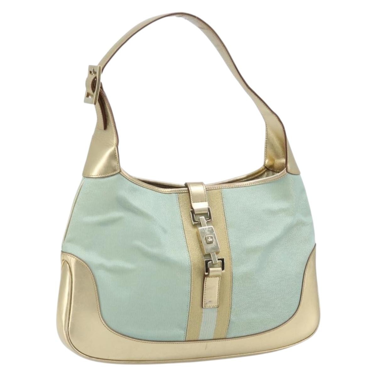 Gucci Vintage Jackie Shoulder Bag Canvas and Leather, Blue, Canvas, Shoulder Bag