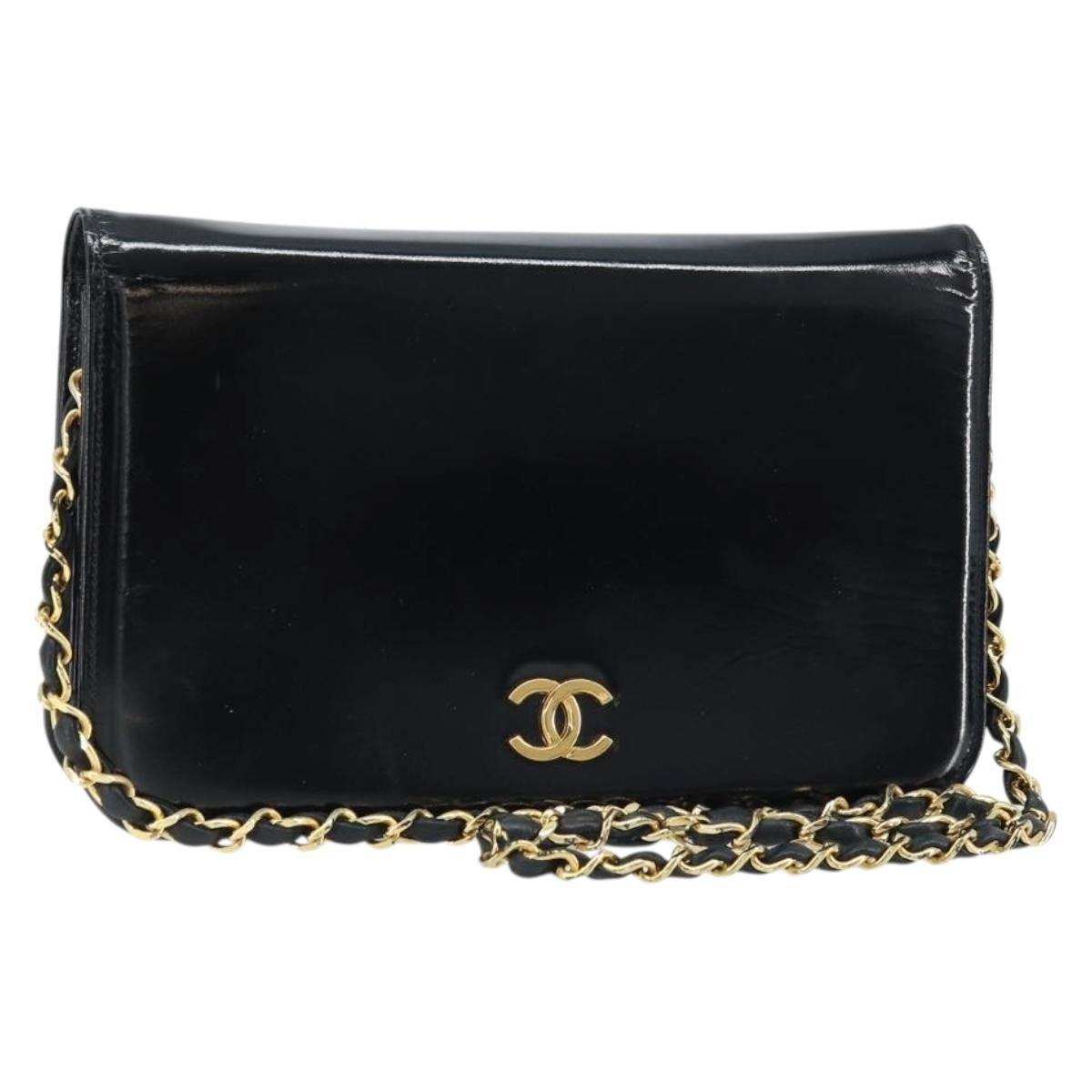 Chanel Wallet on Chain Quilted Patent, Black, Patent Leather, Shoulder Bag