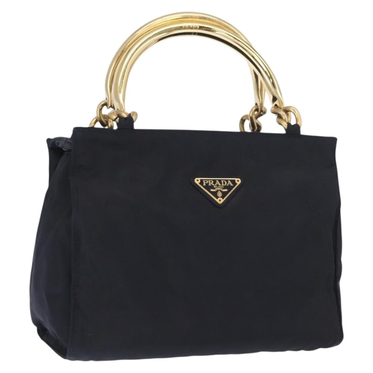 Prada Metal Handles Tote Tessuto, Navy, Nylon, Tote Bag