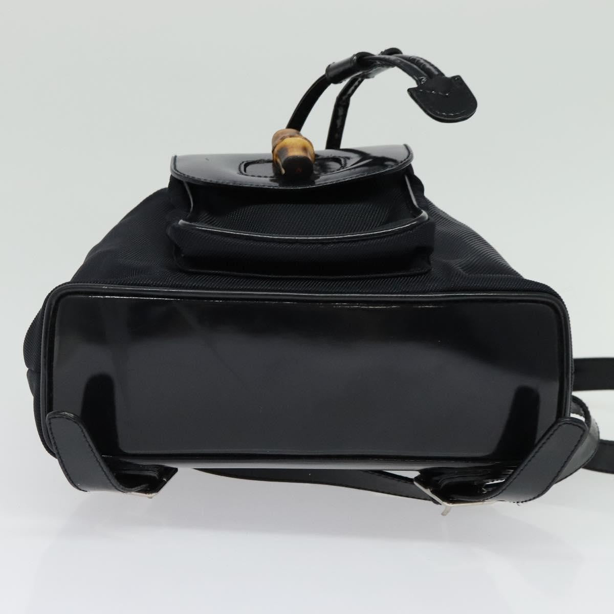 Gucci Vintage Bamboo Backpack Nylon and Patent Leather, BLACK, NYLON, Backpack