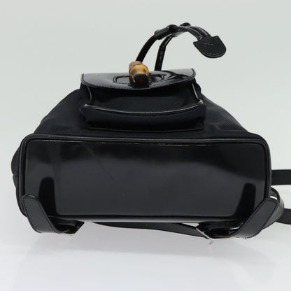 Gucci Vintage Bamboo Backpack Nylon and Patent Leather, BLACK, NYLON, Backpack