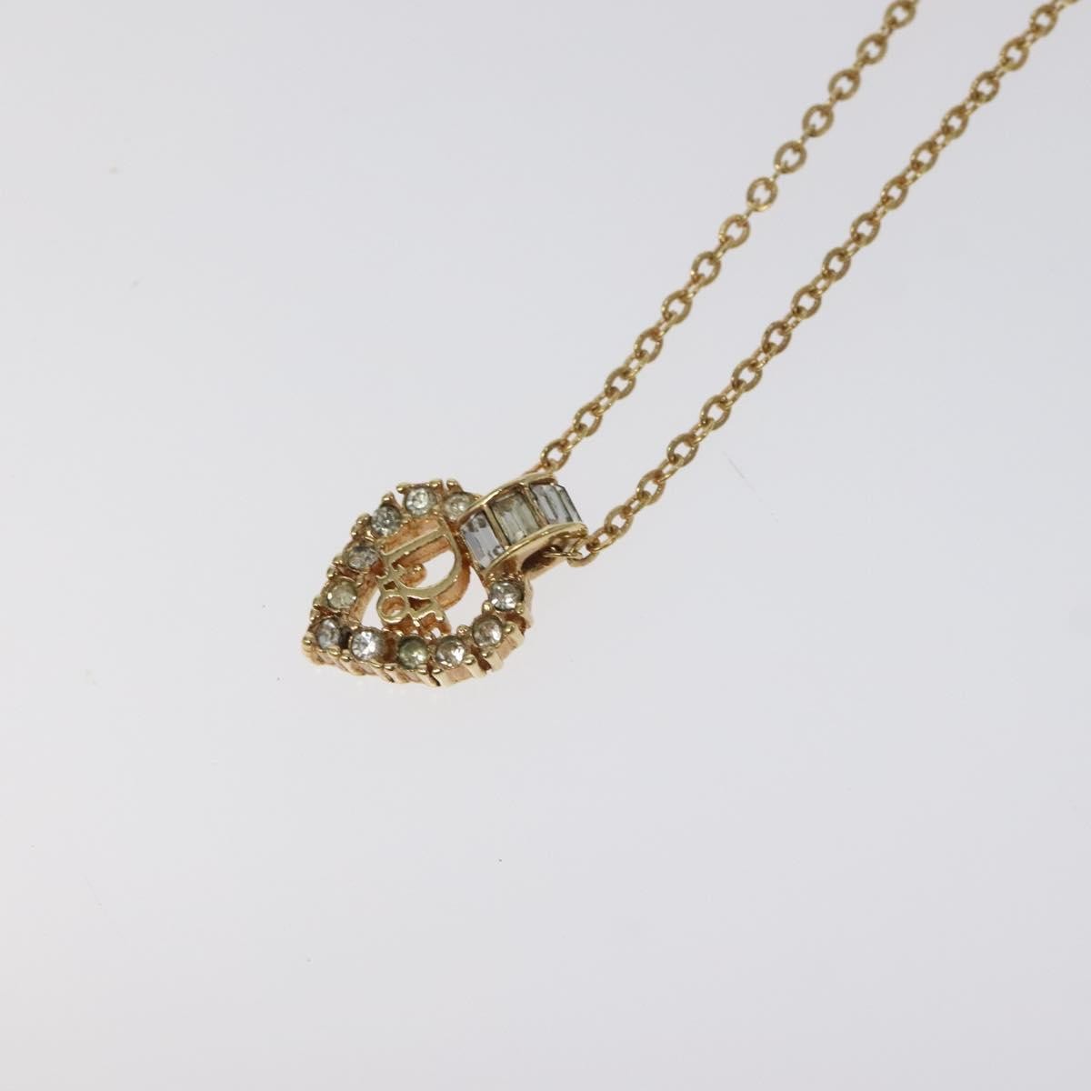 Christian Dior Vintage CD Heart Pendant Necklace Metal with Crystals, GOLD, METAL, Necklace