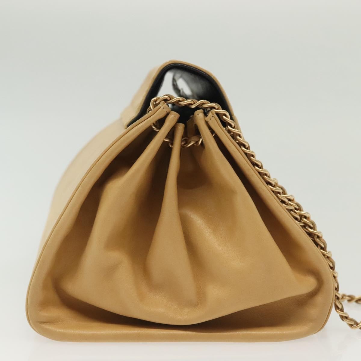 Chanel Chocolate Bar Flap Bag Quilted Lambskin, BEIGE, LEATHER, Shoulder bag