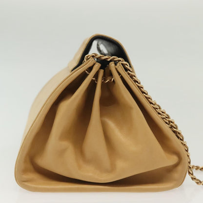 Chanel Chocolate Bar Flap Bag Quilted Lambskin, BEIGE, LEATHER, Shoulder bag