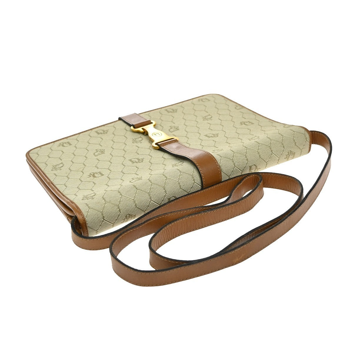 Christian Dior Vintage Honeycomb Handbag Canvas Leather, BEIGE, CANVAS, Shoulder bag