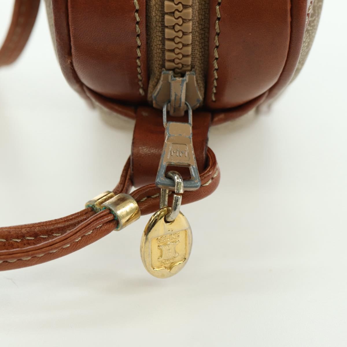 Celine Vintage Macadam Shoulder Bag Canvas and Leather, BEIGE, CANVAS, Shoulder bag
