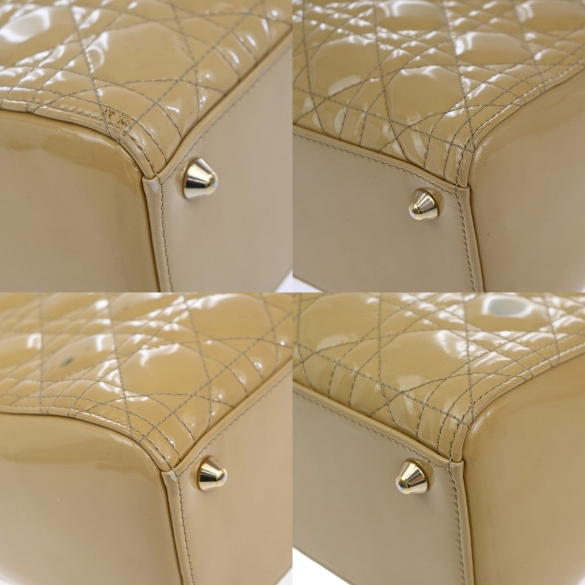 Christian Dior Lady Dior Bag Cannage Quilt Patent, Yellow, Patent Leather, Handbag