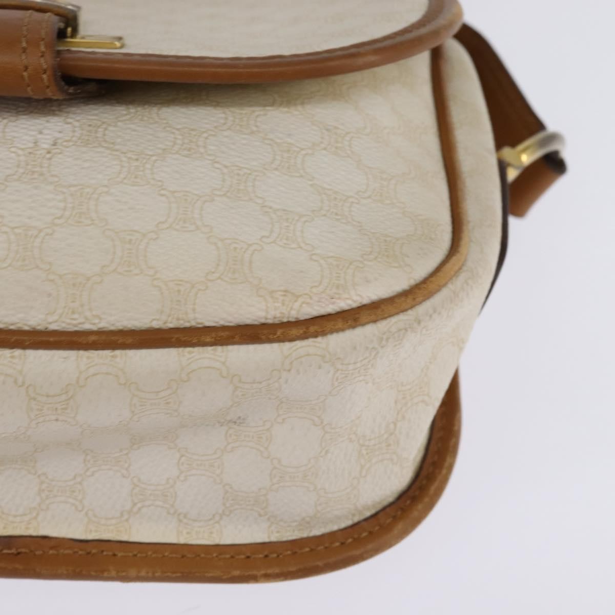 Celine Vintage Macadam Shoulder Bag Canvas and Leather, ECRU, CANVAS, Shoulder bag