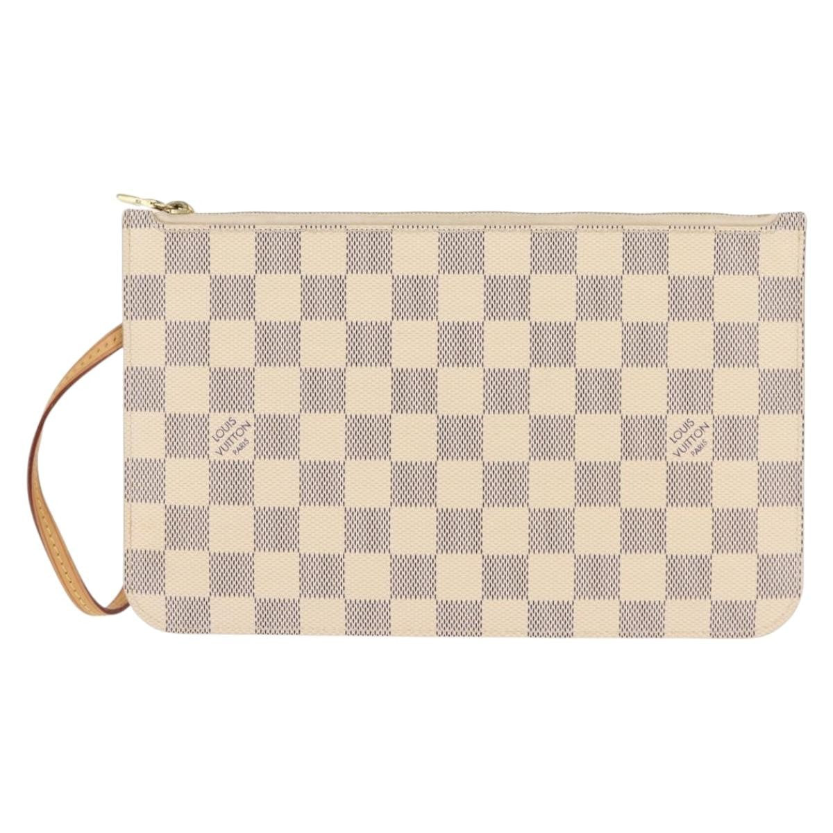 Louis Vuitton Neverfull Pochette Damier, WHITE, CANVAS, Clutche & pouche