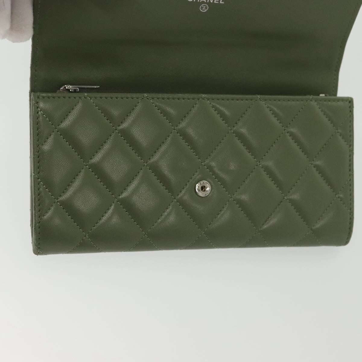 Chanel CC Gusset Classic Flap Wallet Quilted Lambskin, GREEN, LEATHER, Wallets
