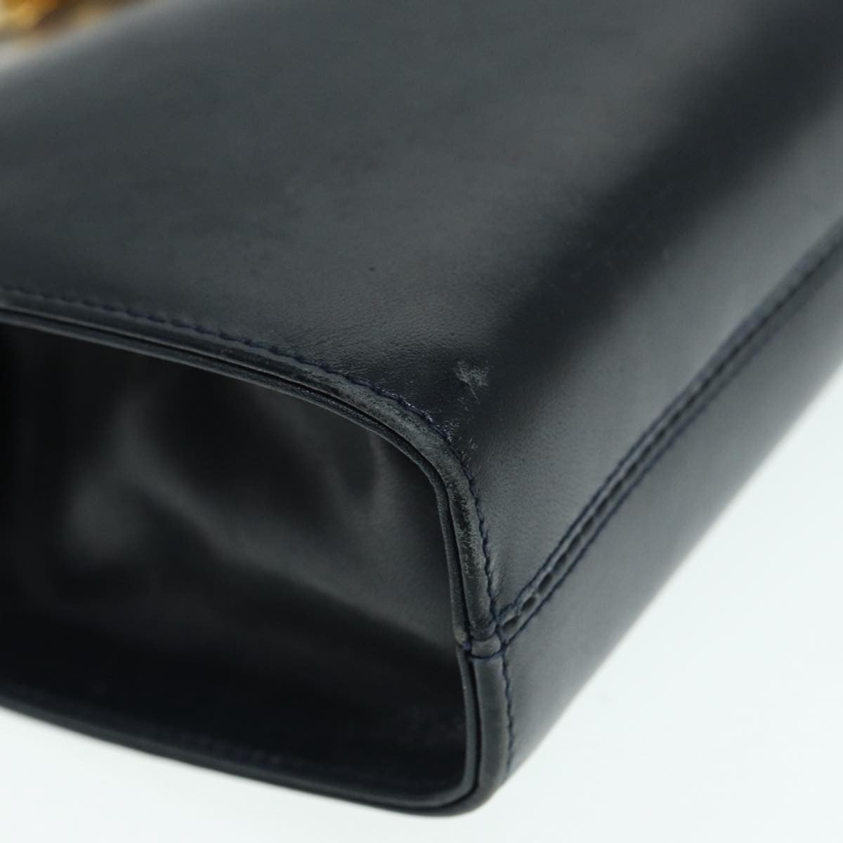 Salvatore Ferragamo Vintage Gancini Chain Shoulder Bag Leather, NAVY, LEATHER, Shoulder bag