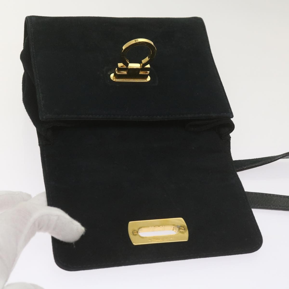 Salvatore Ferragamo Gancini Shoulder Bag Suede, BLACK, SUEDE, Shoulder bag