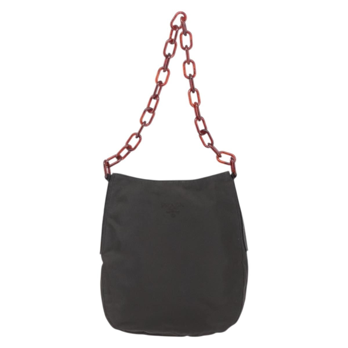 Prada Resin chain shoulder bag Nylon, BROWN, NYLON, Shoulder bag