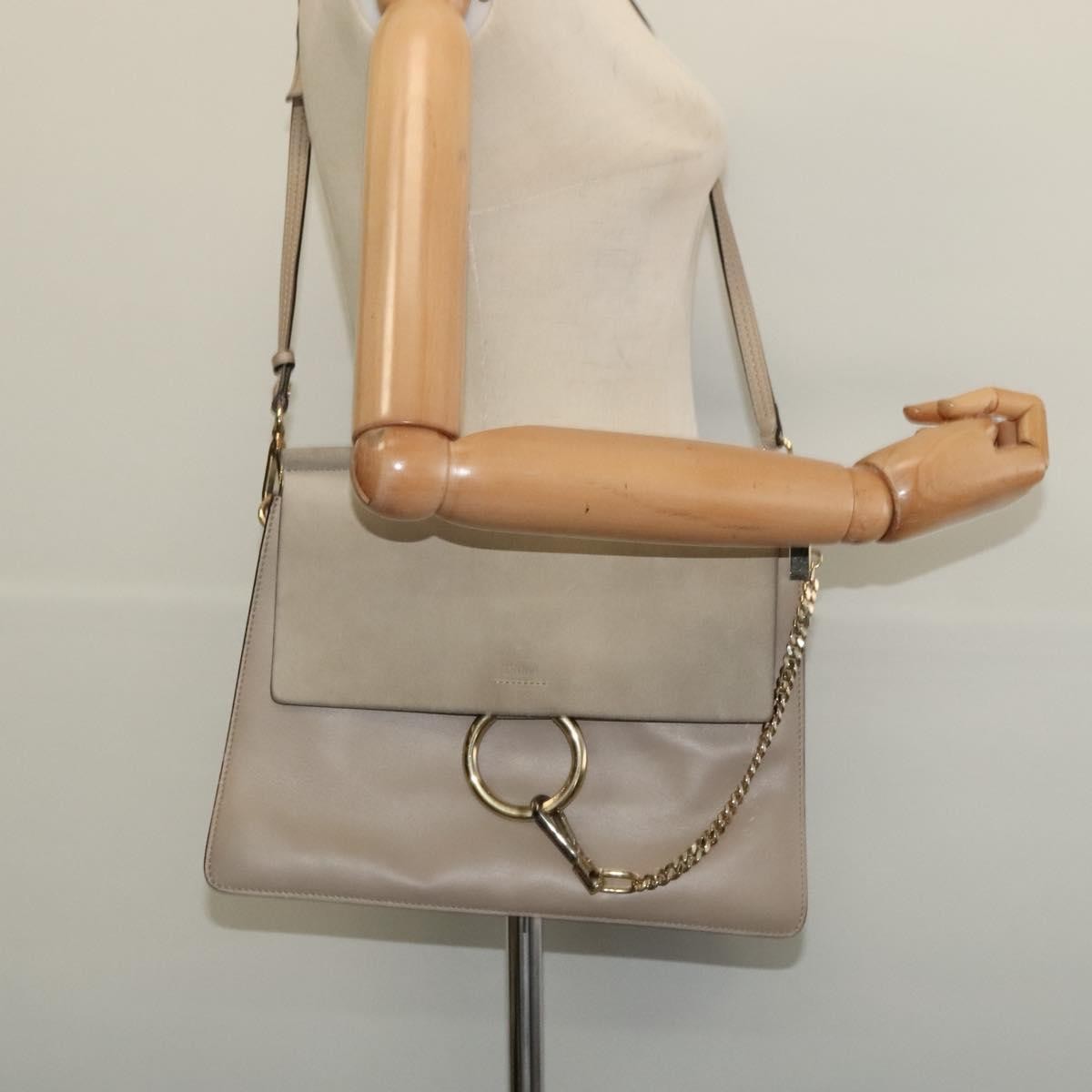 Chloe Faye Shoulder Bag Leather and Suede, BEIGE, SUEDE, Shoulder bag