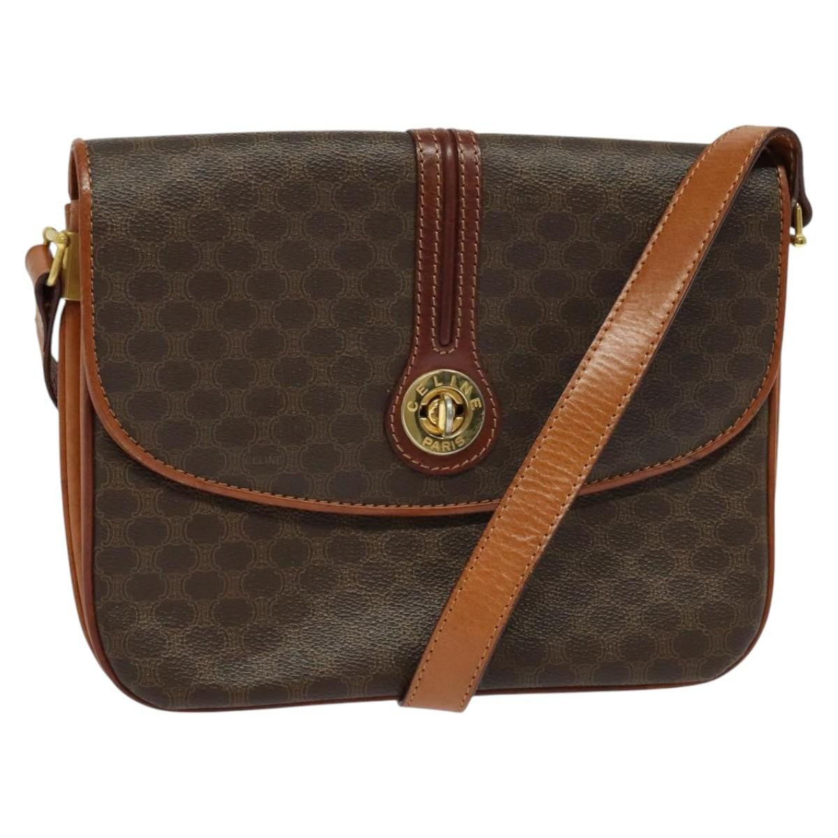Celine Vintage Macadam Shoulder Bag Canvas and Leather, Brown, Canvas, Shoulder Bag
