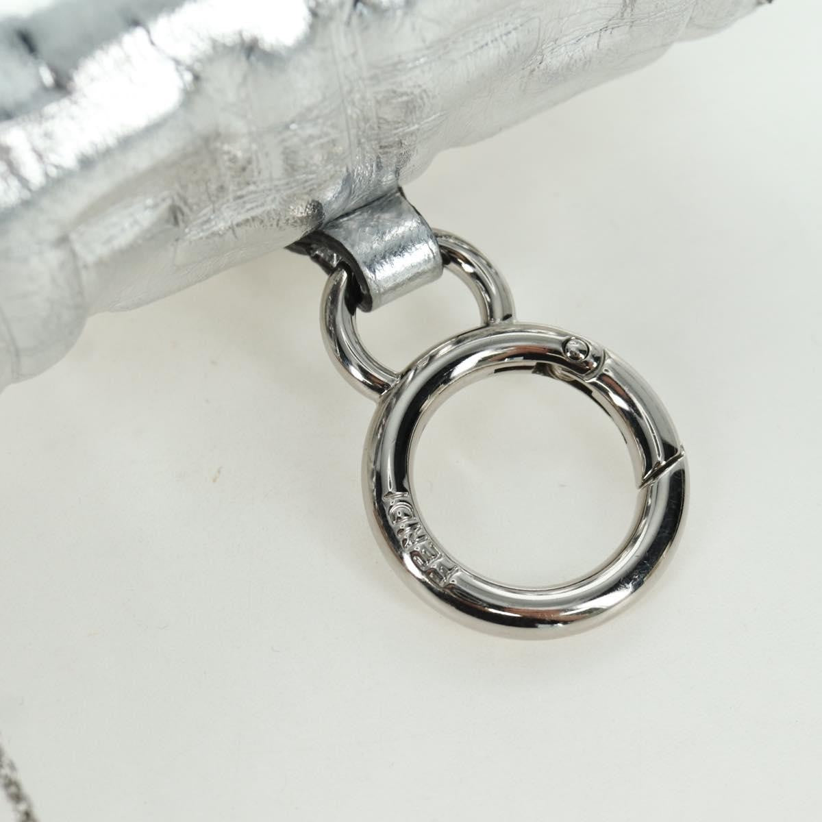 Fendi Chain Baguette Charm Bag Zucca Embossed Leather, Silver, Canvas, Clutch