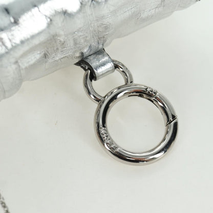 Fendi Chain Baguette Charm Bag Zucca Embossed Leather, Silver, Canvas, Clutch