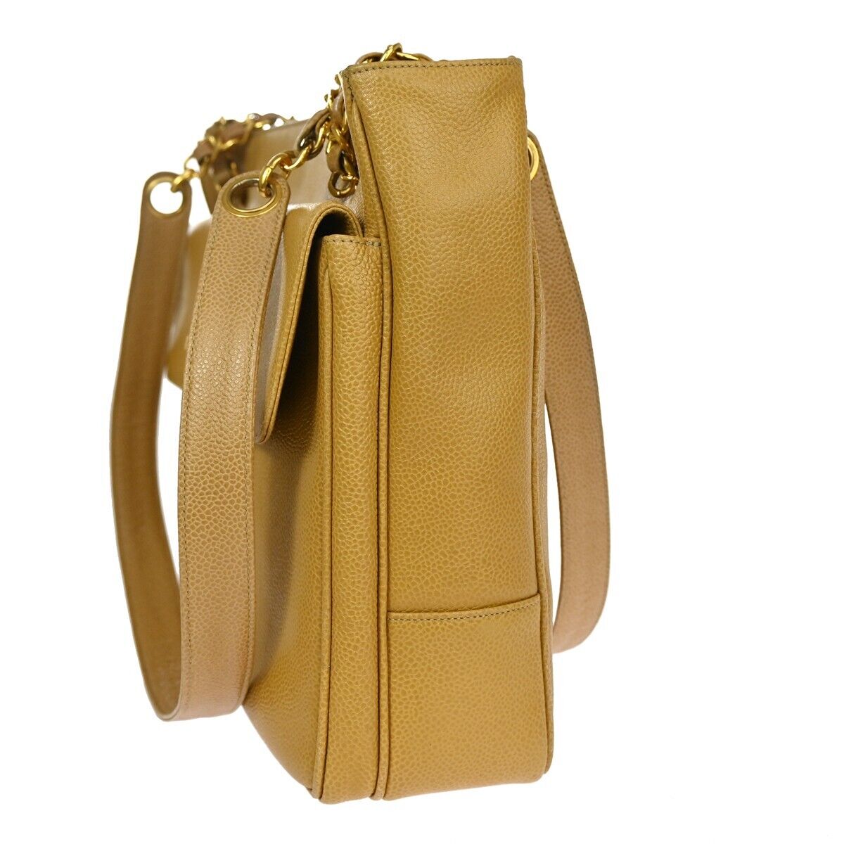 Chanel Vintage CC Front Pocket shoulder Bag Calfskin Leather, BEIGE, CALFSKIN, Shoulder bag