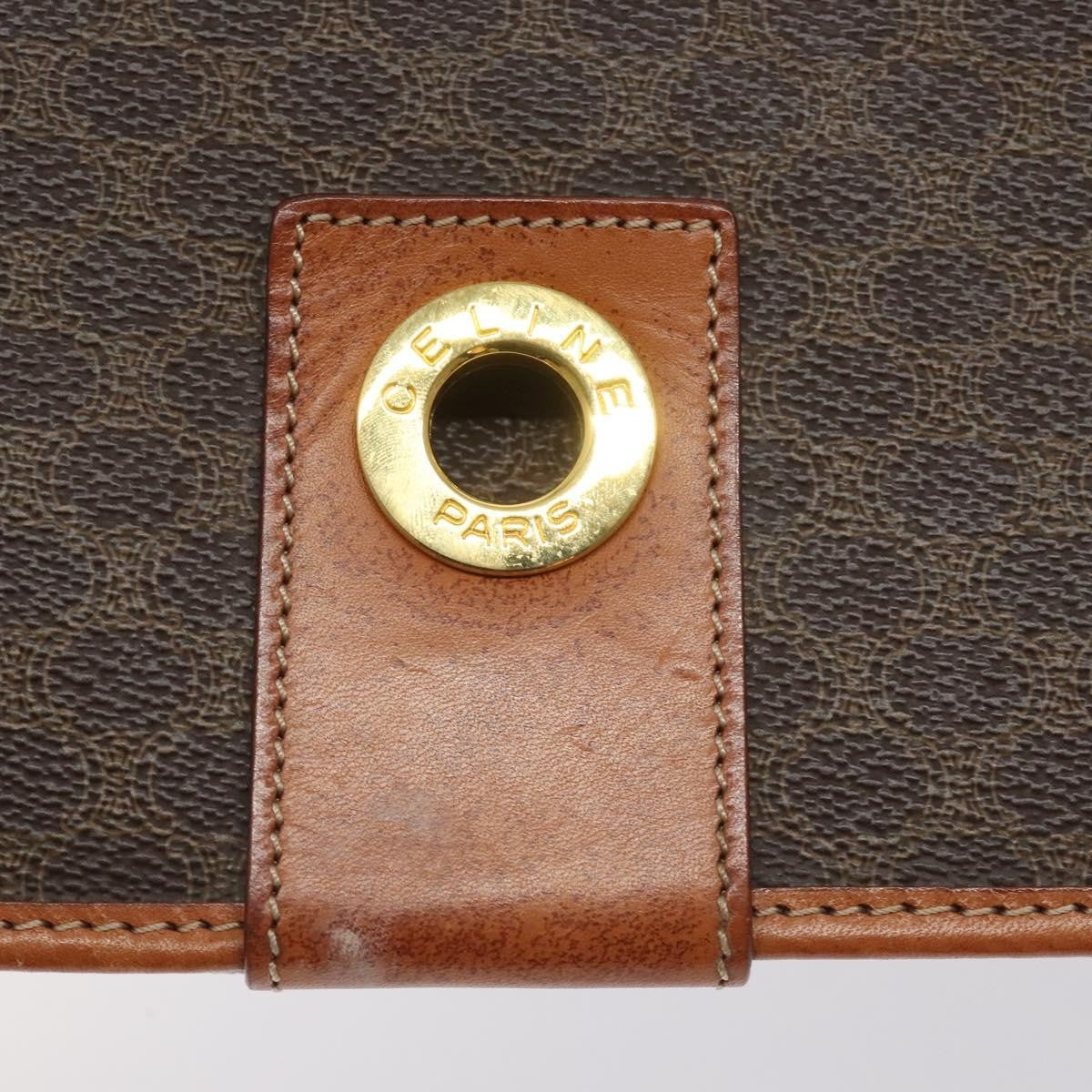 Celine Vintage Macadam Circle Logo Shoulder Bag Canvas and Leather, Brown, Canvas, Shoulder Bag