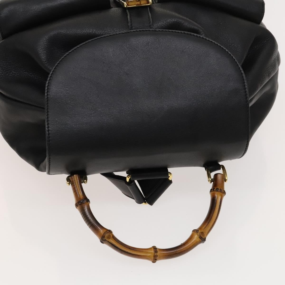 Gucci Vintage Bamboo Backpack Leather, Black, Leather, Backpack