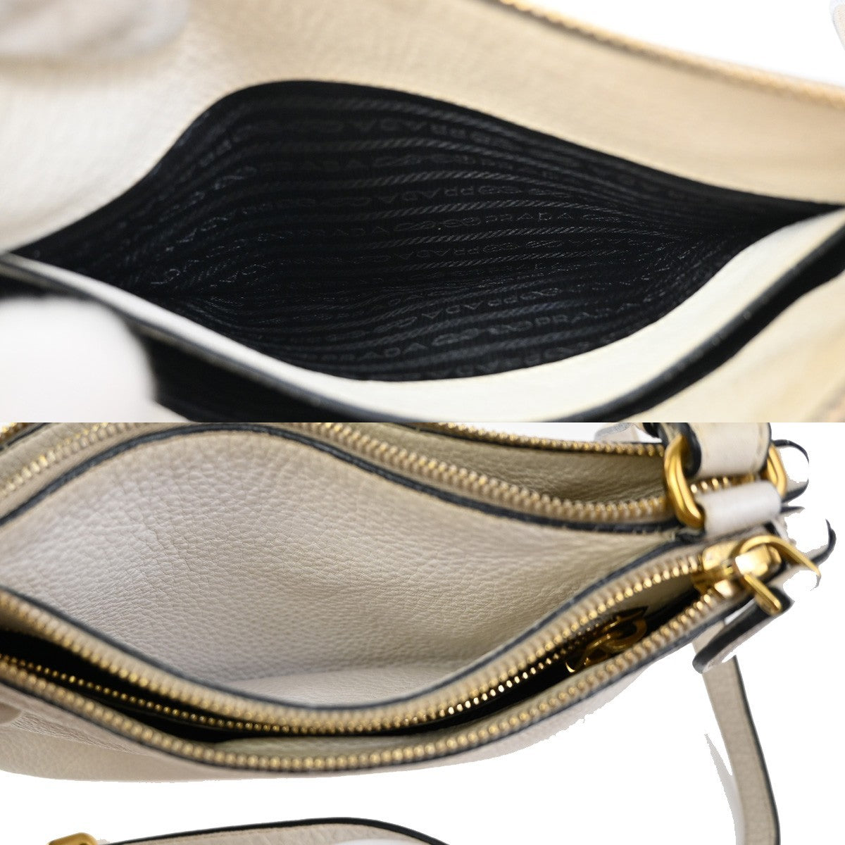 Prada Double Zip Crossbody Bag Vitello Daino, WHITE, LEATHER, Shoulder bag