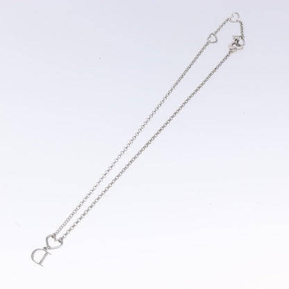 Christian Dior Vintage D Logo & Heart Charm Necklace Metal with Crystals, SILVER, METAL, Necklace