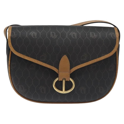 Christian Dior Vintage Honeycomb Flap Crossbody Bag Coated Canvas, BLACK, CANVAS, Crossbody bag