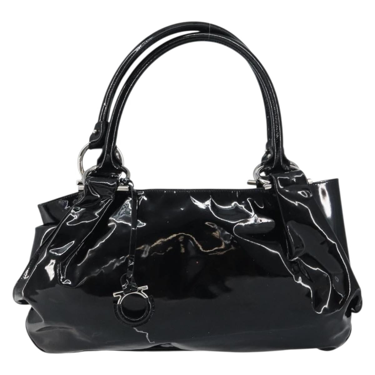 Salvatore Ferragamo Gancini Tote Patent leather, BLACK, PATENT_LEATHER, Tote bag