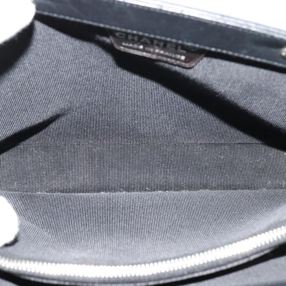 Chanel Vintage Chocolate Bar Metal Ring Tote Quilted Lambskin, BLACK, LEATHER, Tote bag